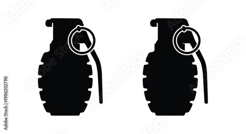 Two black hand grenades depicted in a stark dramatic silhouette