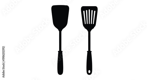 Two kitchen spatulas displayed against a white background silhouette