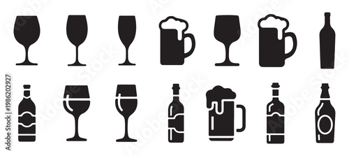 Mixed alcoholic beverage icon including wine glass and beer mug silhouettes. vector illustration eps 10.
