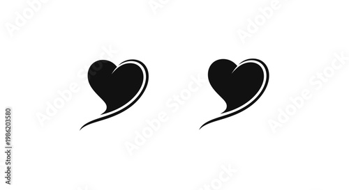 Two black hearts with swirling lines a romantic graphic silhouette