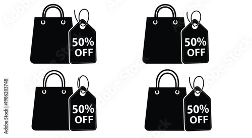 Four shopping bags with sale tags a bold black silhouette