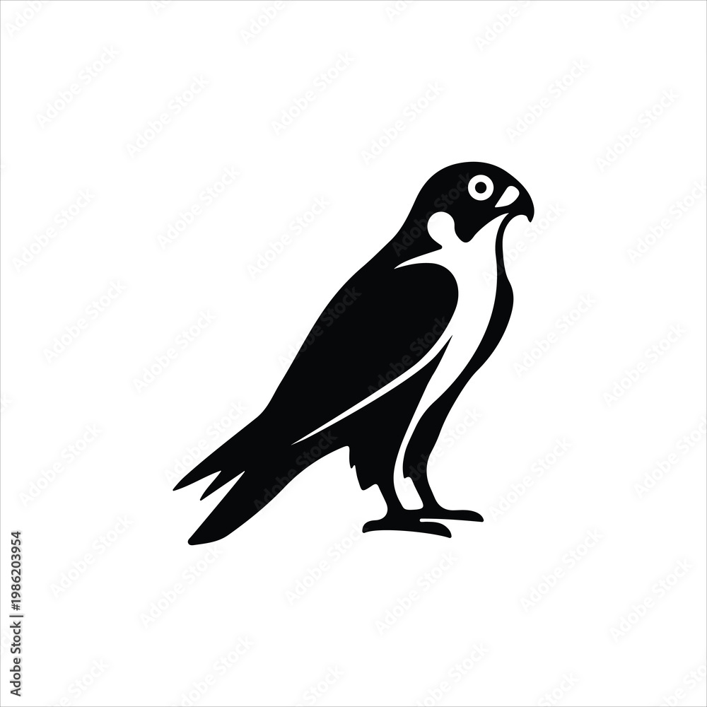 Fototapeta premium Falcon Silhouette Perched – Minimalist Black Bird of Prey Illustration