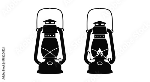 Canvastavla Two vintage kerosene lanterns displayed as a striking black silhouette