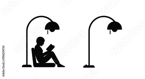 A person reading under lamps a striking black silhouette