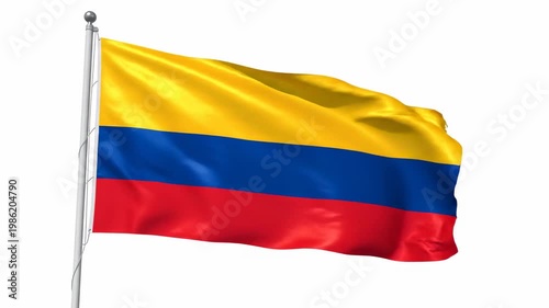 National Flag of Colombia Waving on White Background for Patriotic and Travel Content.