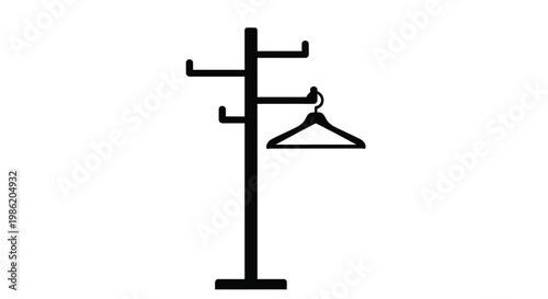 Minimalist coat rack with a hanger stark black silhouette