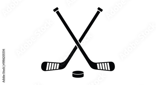 A stark depiction of crossed hockey sticks and a puck against a white background showcasing a dramatic silhouette high quality professional