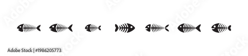 Horizontal fish bone skeleton vector icons set of fish remains for pollution and environment signs