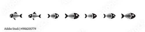 Assorted fish bone skeleton vector collection of skeletal remains for marine biology and food logo
