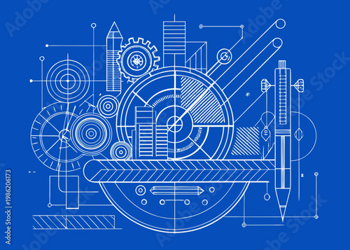 Technical engineering blueprint illustration
