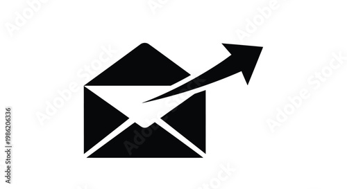 Black envelope with an arrow emerging a striking graphic silhouette