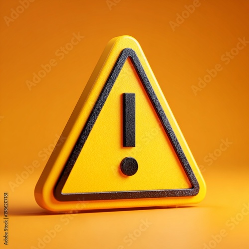 Yellow triangular danger sign, caution, yellow background with copyspace