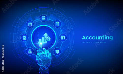 A futuristic accounting interface with digital transaction UI and online financial management system, secure fintech technology concept for e-commerce and business finance