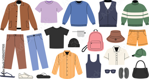 Coffee and breakfast drink collection with latte art iced coffee hot chocolate and matcha tea in various mugs and glasses vector illustration