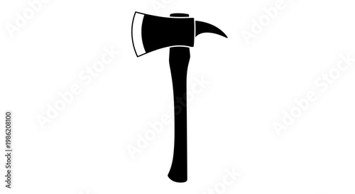 A stark black silhouette of a vintage firefighting axe