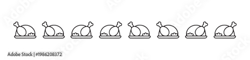 Set of chicken drumstick flat line icons, black and white minimal simple vector stock illustration