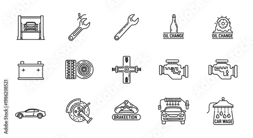 Automotive Repair and Maintenance Service Line Icon Set