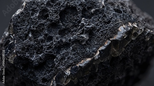 Detailed view of porous black rock with unique texture, geological study concept salt crystal macro, mineral texture, crystal surface macro, food macro collection, food texture background, copy space