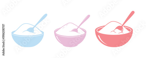 Bowl of baking soda powder with a spoon illustrated in clean flat vector style.