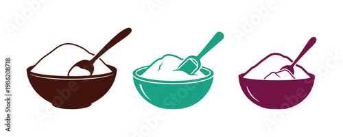 Simple flat design showing baking soda in a bowl with a small spoon.