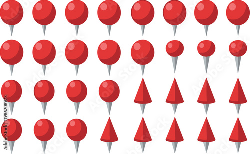 Red map pin icons set with location markers navigation pointers and geolocation symbols flat design vector illustration collection