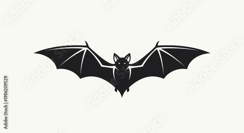 Minimalist Black Bat Silhouette Flying Icon
