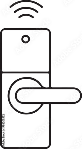 Smart door lock icon with wireless signal, electronic keyless entry system vector, modern security handle for home automation and hotel access