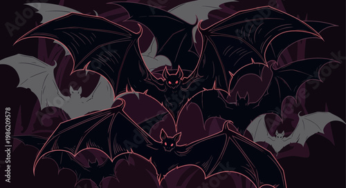 Dark Gothic Bat Swarm Illustration for Halloween Background