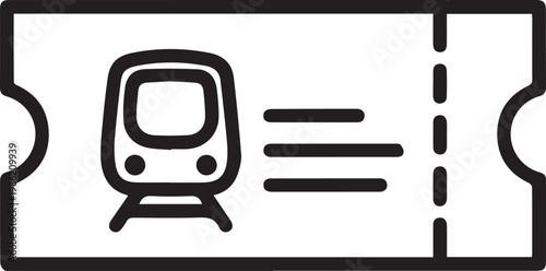 Black outlined icon of train ticket