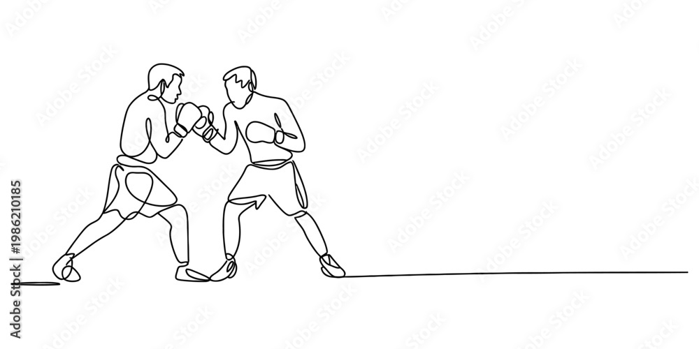 Fototapeta premium Minimalist single line art illustration of two boxing athletes engaged in a competitive match Vector, illustration