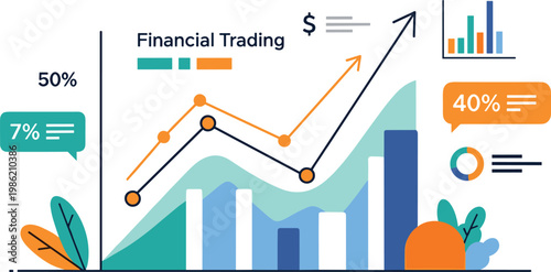 Financial trading analytics concept with stock market charts investment growth data visualization and business performance illustration