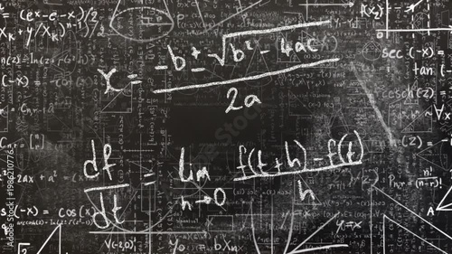 Vertical video: Hand writing quadratic and df or dt on chalkboard, teaching math, eraser smudging
