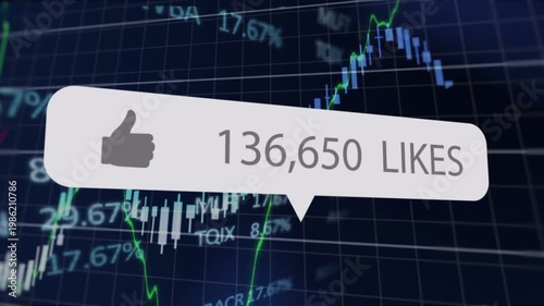 Vertical video: Chart spike sending like bubble appearing counting up scaling showing rising likes