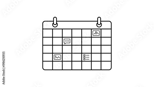 Foto Minimalist black line vector icon of a monthly content calendar on a white background