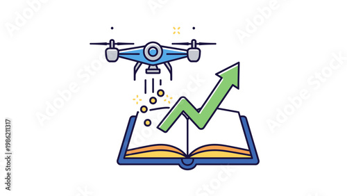 Drone Delivering Data to Open Book.