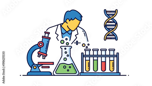 Scientist Conducting Laboratory Experiment with Microscope.