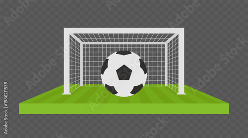 Soccer Goal with Ball in Net on Green Field. Vector illustration isolated on transparent background. Hand drawn.