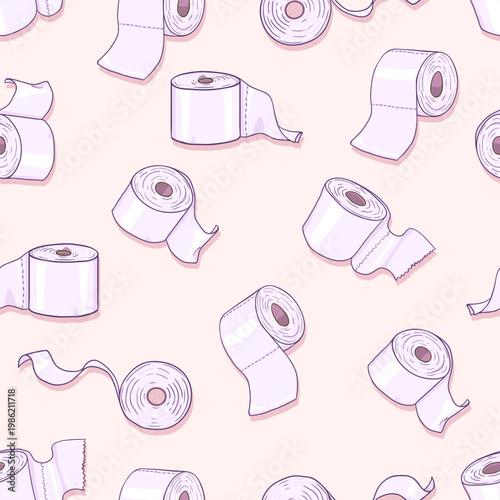 Vector Seamless Pattern of Toilet Paper Rolls