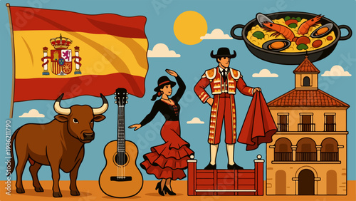 Cartoon Spanish elements collection