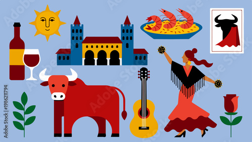 Flat design Spanish symbols