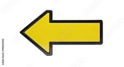 Yellow arrow sign pointing to the left on transparent background high quality, isolated and transparent background