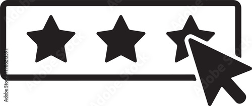 Minimalist star rating icon with mouse cursor, black and white customer feedback vector, three stars review interface for website UI design