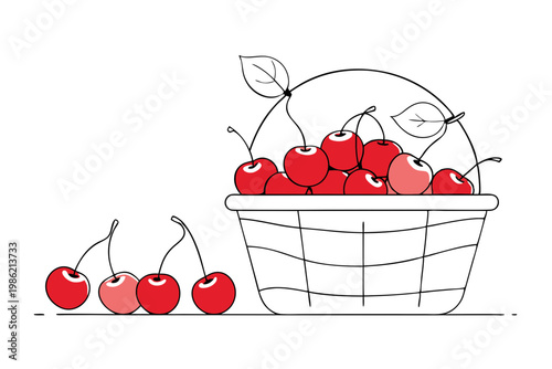 Ripe Cherry Basket With Fresh Red Fruits Spilling Over Vector For Summer Harvest Design