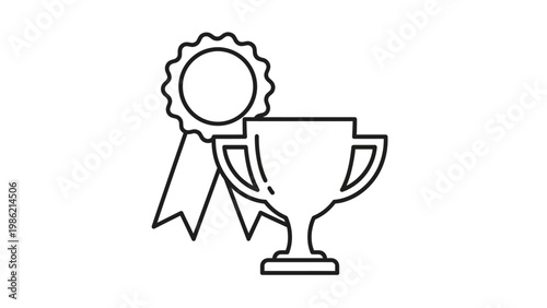Trophy Cup with Ribbon and Medal Icon.