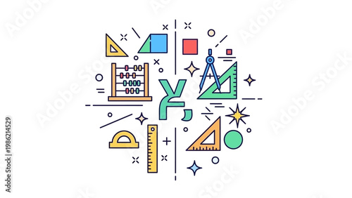 Geometric Shapes and Mathematical Instruments.