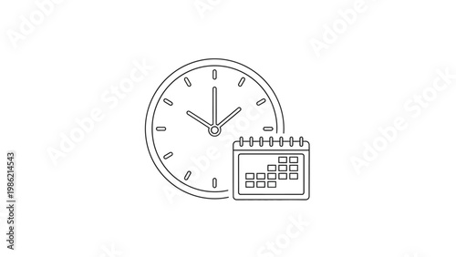 Simple Line Drawing of Clock and Calendar.