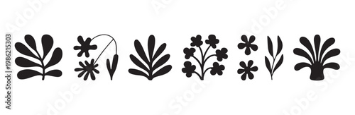 Contemporary botanical vector collection with abstract plant shapes and decorative flower designs