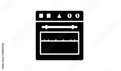 Minimalist black and white illustration of a modern electric kitchen range appliance