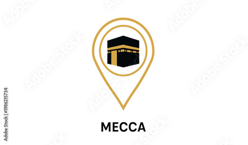 Mecca location pin the kaaba islam's holiest mosque represented in a graphic