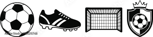 Soccer elements isolated on transparent background a collection of footballs boots goals and crests for sports design